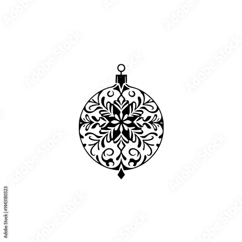 Decorative Black & White Christmas Ornament Illustration, Vector