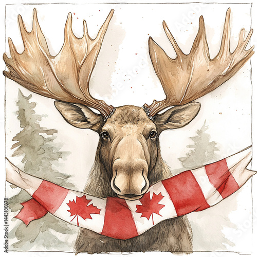 Moose adorned with maple leaves and festive decorations in a vibrant autumn setting