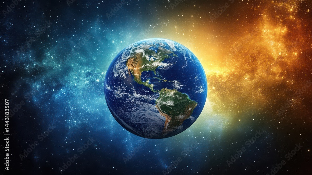 Naklejka premium Breathtaking view of planet earth from space, a stunning display of cosmic beauty