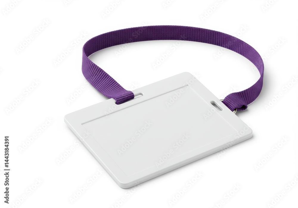 Badge with purple lanyard isolate on white background Badge with purple lanyard isolate on white background