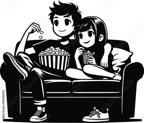 Teenagers Enjoying Relaxing Moment on Couch with Popcorn – Casual Hangout at Home