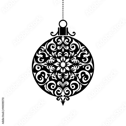 Elegant Black & White Christmas Ornament Design, Ornate Swirls