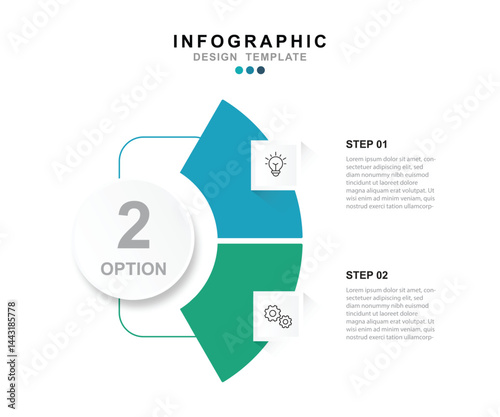 Vector Infographic label design template with icons and 2 options or steps.
