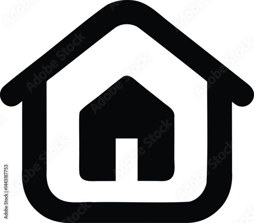 Bold black home icon with a smaller house silhouette inside a rounded border, ideal for apps, real estate logos, housing projects, or smart home branding

