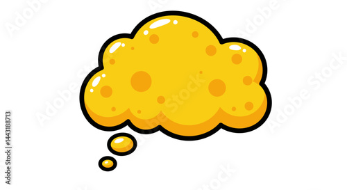 Bright Yellow Thought Bubble with White Specks and Dark Outline