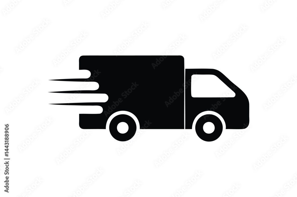 A Fast moving shipping delivery truck icon silhouette on a white background A Fast moving shipping delivery truck icon silhouette on a white background