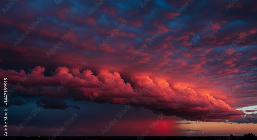 Naklejka premium Fiery Sunset Cloudscape: A Dramatic Display of Color and Light