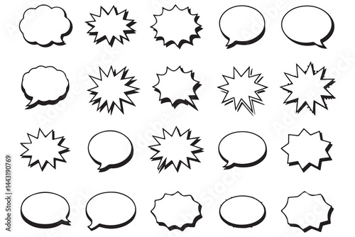 Set of Black and White Comic Book Speech Bubbles
