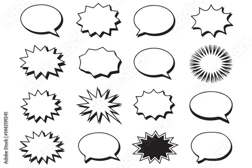 Set of Black and White Comic Book Speech Bubbles
