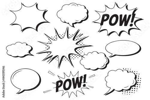 Set of Black and White Comic Book Speech Bubbles
