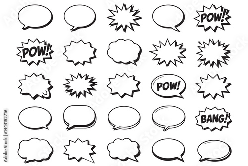 Set of Black and White Comic Book Speech Bubbles
