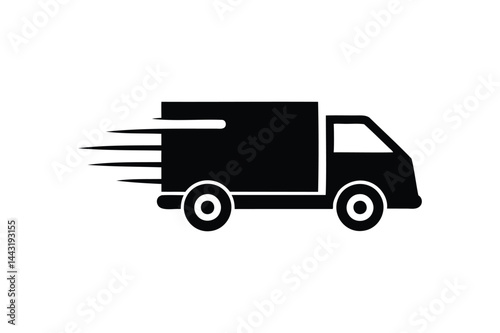 Fast moving shipping delivery truck icon silhouette