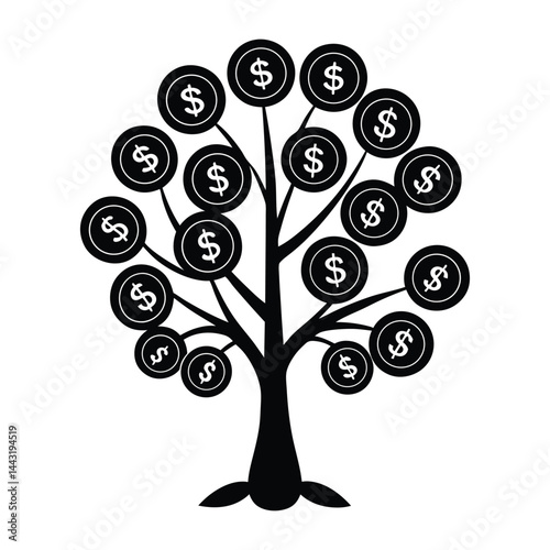 Investment tree growing coins on white background