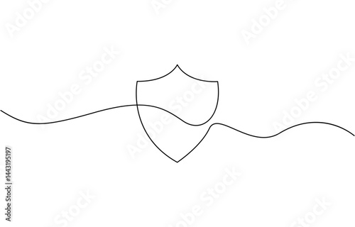 Continuous line drawing of shield One line protects linear symbol safety insurance concept, Security shield with check marks - tick and cross of one continuous line drawn.