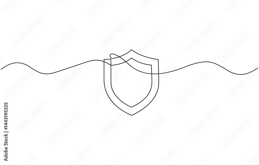 Obraz premium Continuous line drawing of shield One line protects linear symbol safety insurance concept, Security shield with check marks - tick and cross of one continuous line drawn.