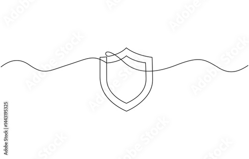 Continuous line drawing of shield One line protects linear symbol safety insurance concept, Security shield with check marks - tick and cross of one continuous line drawn.