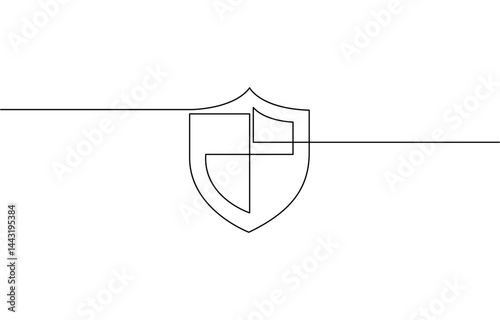 Continuous line drawing of shield One line protects linear symbol safety insurance concept, Security shield with check marks - tick and cross of one continuous line drawn.