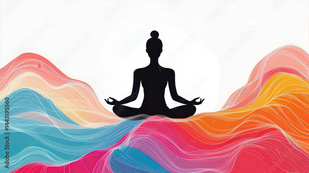 custom made wallpaper toronto digitalWoman meditating in lotus pose on colorful abstract waves background