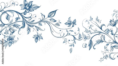 Elegant floral scrollwork design on white background.