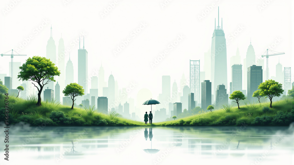 Fototapeta premium Urban Harmony Nature Meets City Life