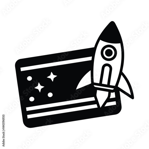 Credit card with rocket icon on white background