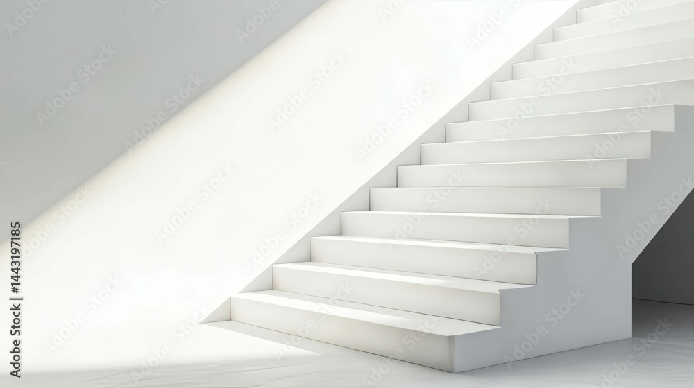 White minimalist staircase ascending in a modern building White minimalist staircase ascending in a modern building