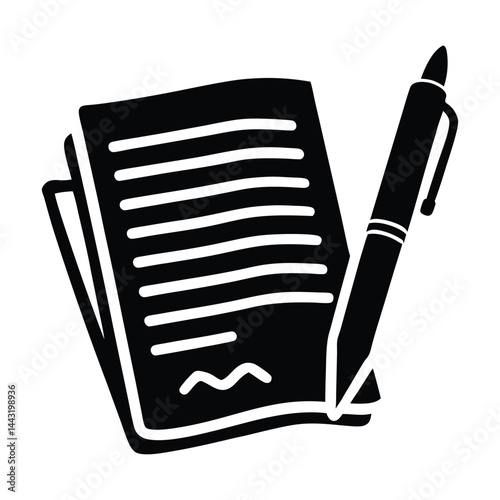 Abstract signature pen and document on white background