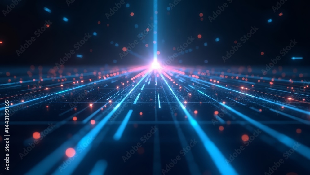 Fototapeta premium Data exchange system and information technology. Abstract data tunnels and central network hub