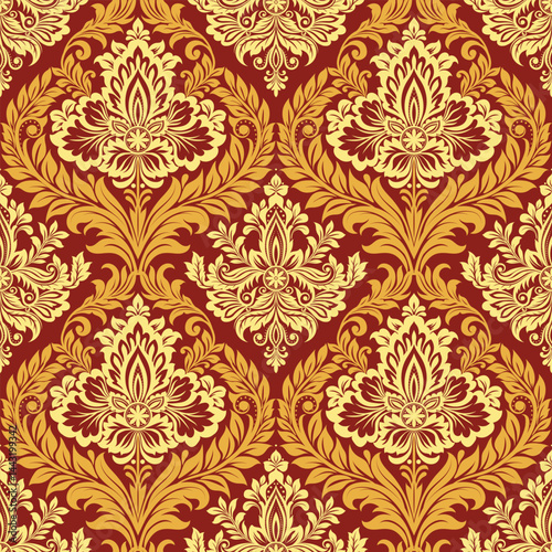 seamless damask pattern with baroque elements. Ornamental repetitive design for wallpapers, blinds, curtains, upholstery, bedding, slipcover, packaging.