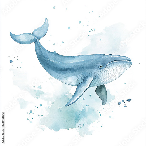 Majestic blue whale gracefully swimming through vibrant ocean waves in an artistic representation