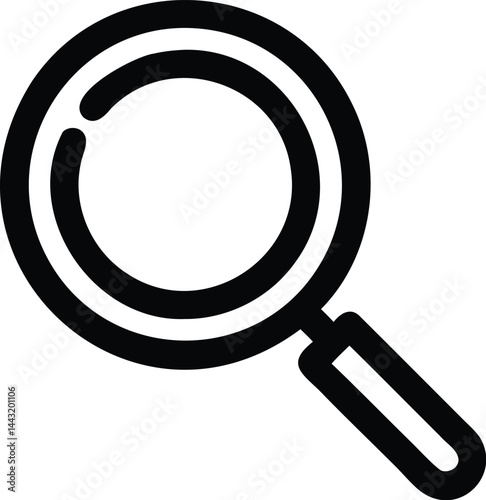 Modern magnifying glass icon with incomplete circle detail in solid black vector style, perfect for search tools and user interface design elements