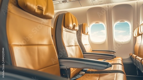 Empty Airplane Seats with Window Views
