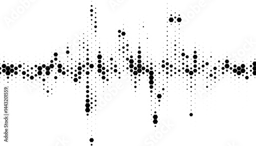 Black and white abstract geometric pattern with wave effect. Halftone pattern with hexagon shape transition. For modern technology background. Vector Format Illustration 