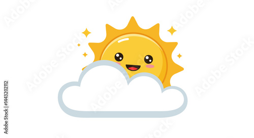 Sparkling Sun Peeking Over a Soft Blue Cloud
