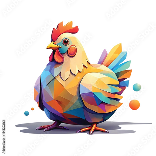 Geometric Chicken Illustration – Colorful Low Poly Farm Animal Vector Art