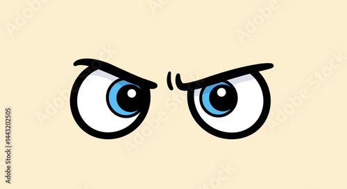 Cartoon Eye with Frowning Eyebrow and Blue Iris