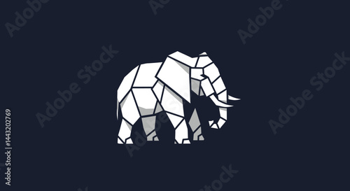 Geometric White Elephant Silhouette Against Dark Background