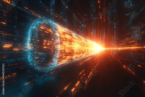 Data stream tunnel, glowing energy