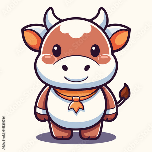 Cute cartoon cow with a bow tie