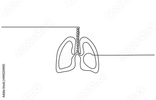 Simple continuous one line drawing of human lungs. Single line human anatomical of lungs . Doodle line illustration.