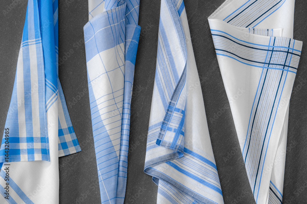 Set of blue vintage stripped handkerchiefs for men.