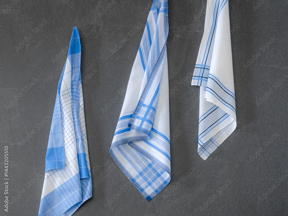 Set of blue vintage stripped handkerchiefs for men.
