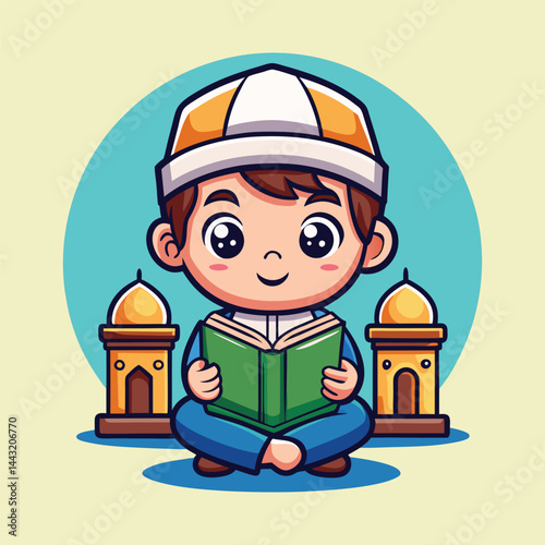 Muslim little boy read quran