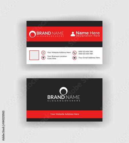 Professional business card template including customizable icon placeholders and contact fields, suitable for personal or corporate branding with a clean, modern look.