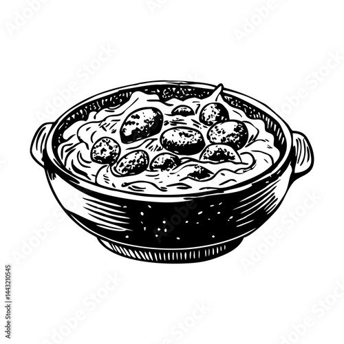 A vintage style illustration of curry bowl