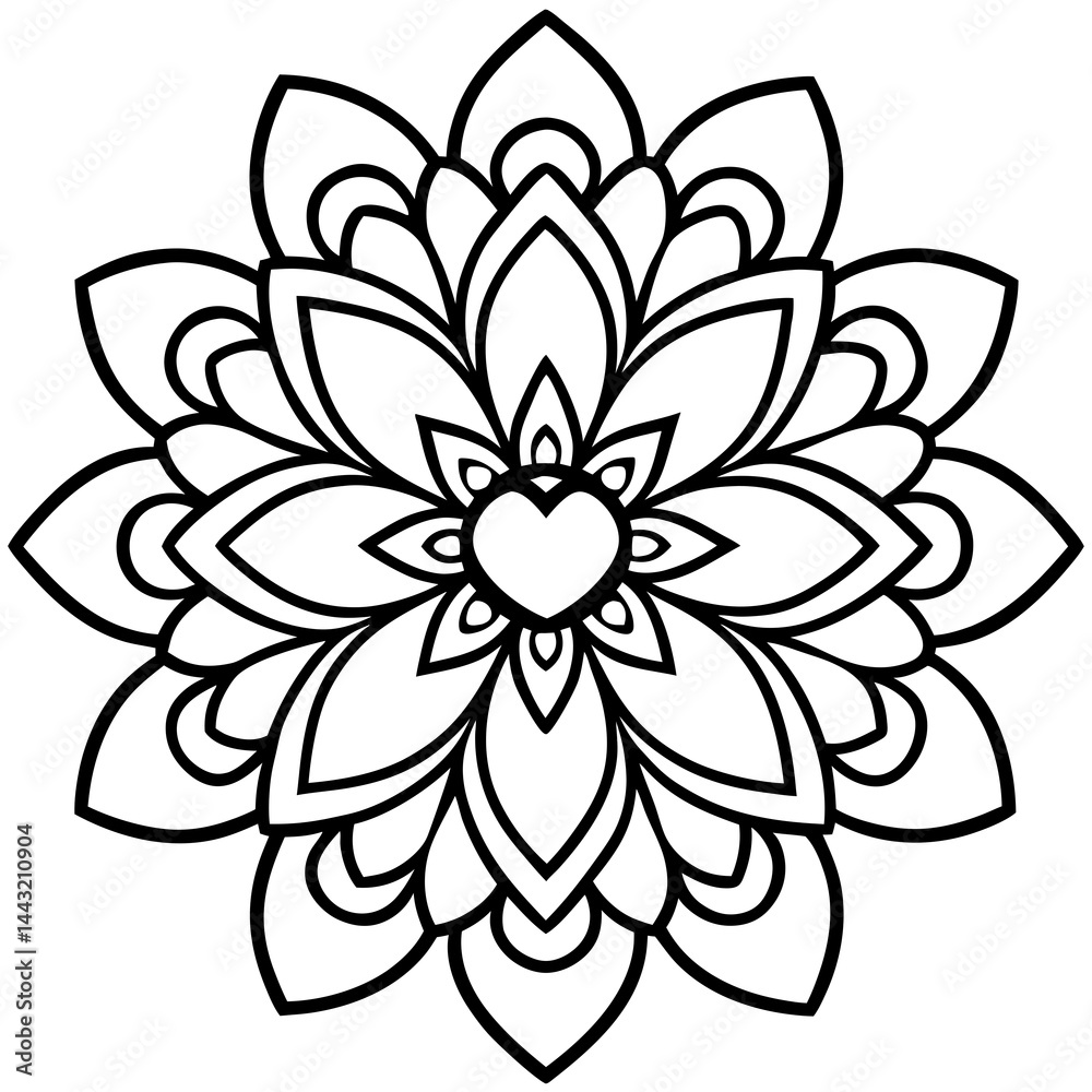 Intricate Mandala Heart Line Art Vector