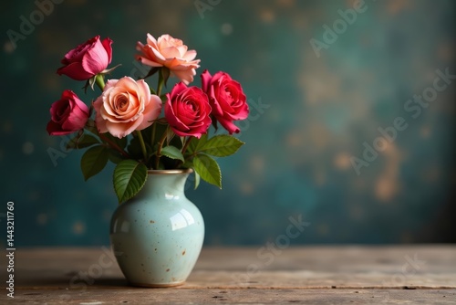 Wallpaper Mural Wilted dry roses in a mismatched vintage vase on rustic wooden table, flowers, floral, withered Torontodigital.ca