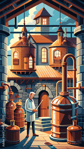 A man stands in front of a large building with a clock tower. The building is surrounded by other buildings and has a large number of windows. The man is talking to someone