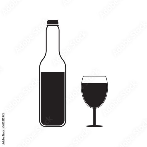 Wine Bottle and Wine Glass Silhouette Silhouette alcohol bottles isolated