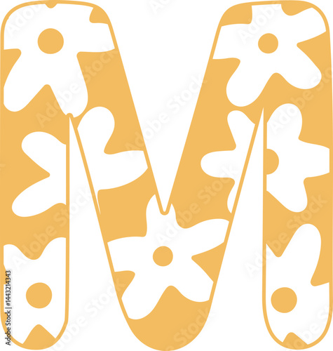 Hand drawn vector illustrated letter M with abstract flowers